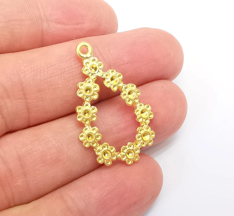 Gold Plated Flower Drop Charms, Gold Plated DIY Charms (33x20mm) G33646