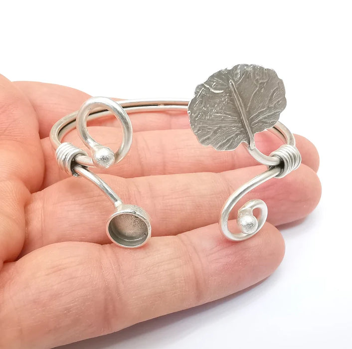 Leaf Bracelet Bezel Cuff Blank Resin Mountings Cabochon Base Settings Antique Silver Plated Brass Adjustable Bracelet (8mm) G33648