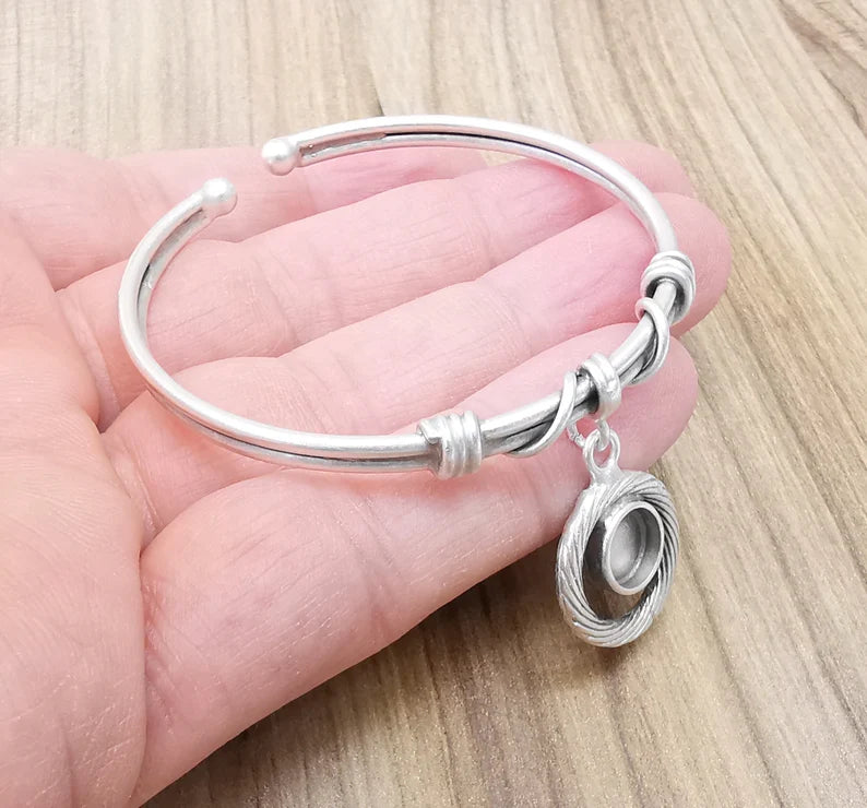 Wire Bracelet Bezel Cuff Blank Resin Mountings Cabochon Base Settings Antique Silver Plated Brass Adjustable Bracelet (8mm) G33649