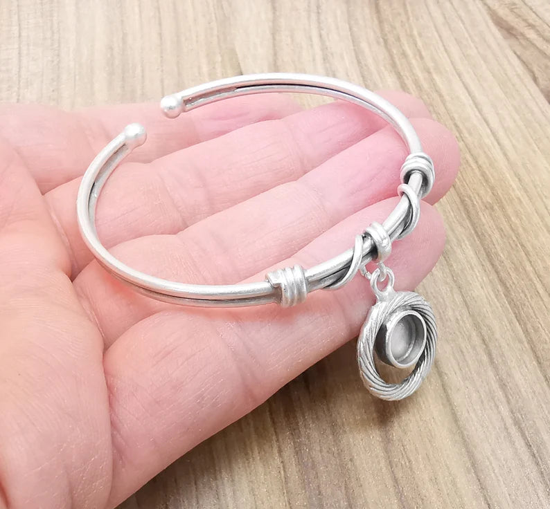 Wire Bracelet Bezel Cuff Blank Resin Mountings Cabochon Base Settings Antique Silver Plated Brass Adjustable Bracelet (8mm) G33649