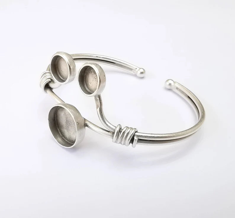 Wire Bracelet Bezel Cuff Blank Resin Mountings Cabochon Base Settings Antique Silver Plated Brass Adjustable Bracelet (8mm and 14mm) G33650