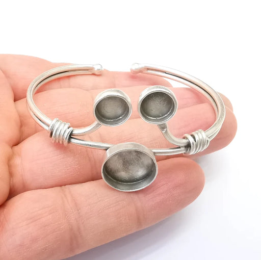 Wire Bracelet Bezel Cuff Blank Resin Mountings Cabochon Base Settings Antique Silver Plated Brass Adjustable Bracelet (8mm and 14mm) G33650