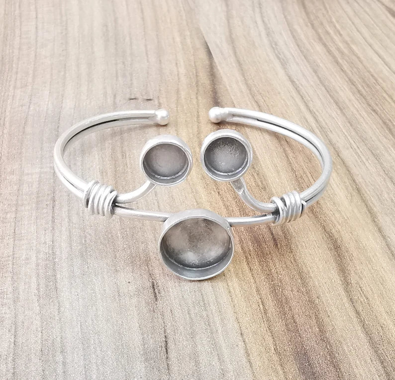 Wire Bracelet Bezel Cuff Blank Resin Mountings Cabochon Base Settings Antique Silver Plated Brass Adjustable Bracelet (8mm and 14mm) G33650