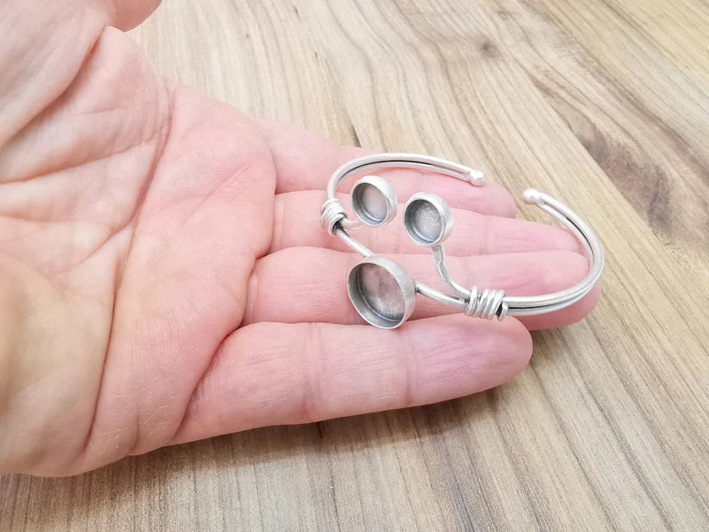Wire Bracelet Bezel Cuff Blank Resin Mountings Cabochon Base Settings Antique Silver Plated Brass Adjustable Bracelet (8mm and 14mm) G33650