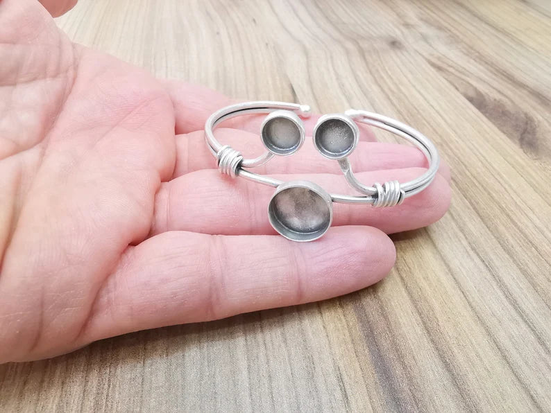 Wire Bracelet Bezel Cuff Blank Resin Mountings Cabochon Base Settings Antique Silver Plated Brass Adjustable Bracelet (8mm and 14mm) G33650