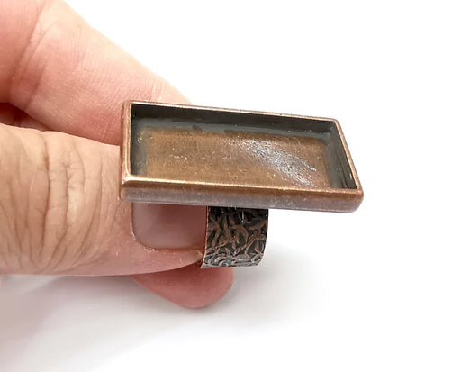 Rectangle Antique Copper Ring Blank Settings, Cabochon Mounting, Adjustable Resin Ring Base Bezel, Inlay Mosaic Ring Bezel (25x12mm) G33652