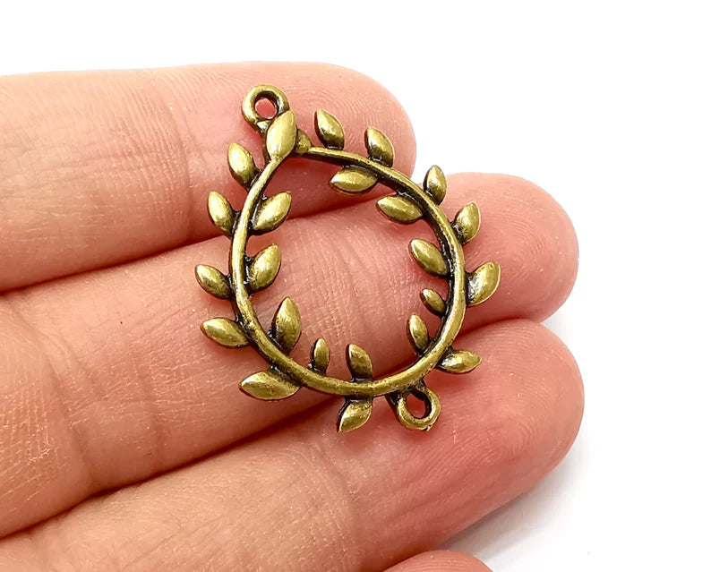 Leaf Wreath Charms Connector , Dangle Charms Antique Bronze Plated (34x30mm) G33655