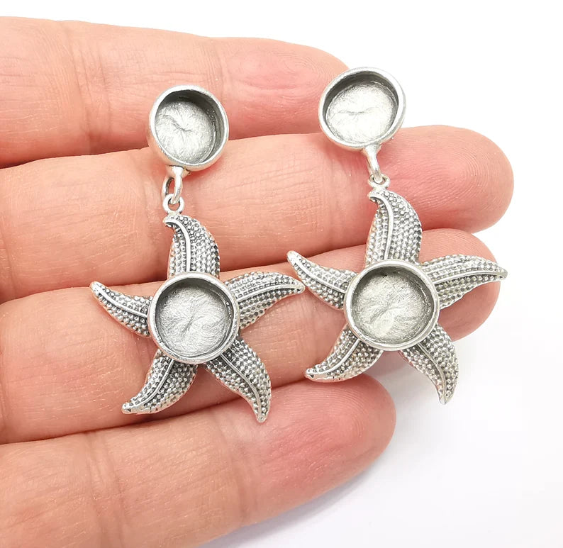 Starfish Earring, Dangle Earring Blank, Antique Silver Plated Brass Earring Base ( 10mm blanks ) G33656