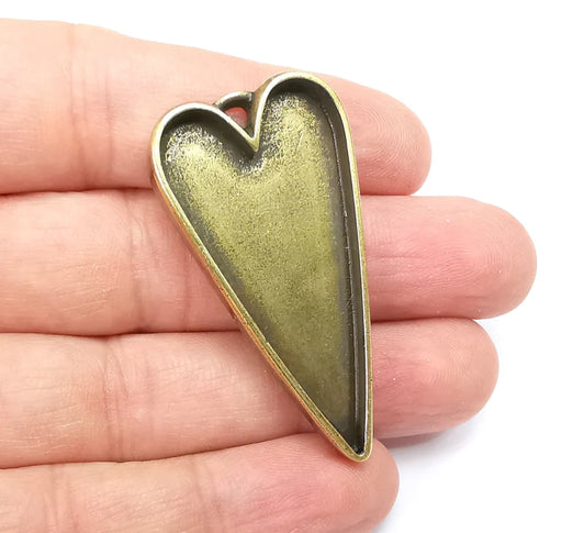 Heart Pendant Blanks, Resin Bezel Bases, Mosaic Mountings, Dry flower Frame, Polymer Clay base, Antique Bronze Plated (47x24mm) G33659