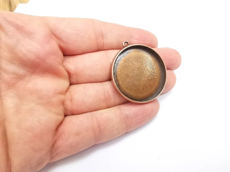 Round Pendant Blanks, Resin Bezel Bases, Mosaic Mountings, Dry flower Frame, Polymer Clay base, Antique Copper Plated (35mm) G33662