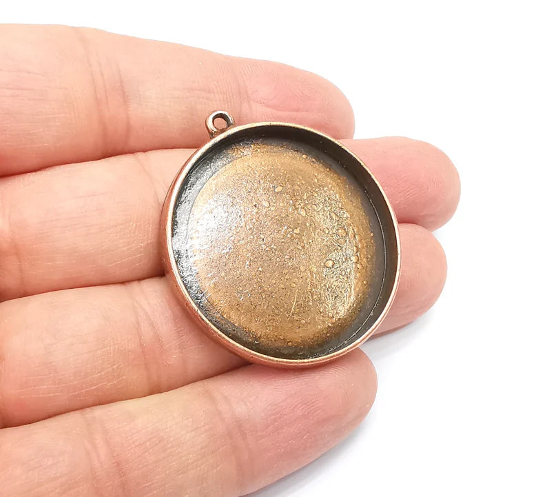 Round Pendant Blanks, Resin Bezel Bases, Mosaic Mountings, Dry flower Frame, Polymer Clay base, Antique Copper Plated (35mm) G33662