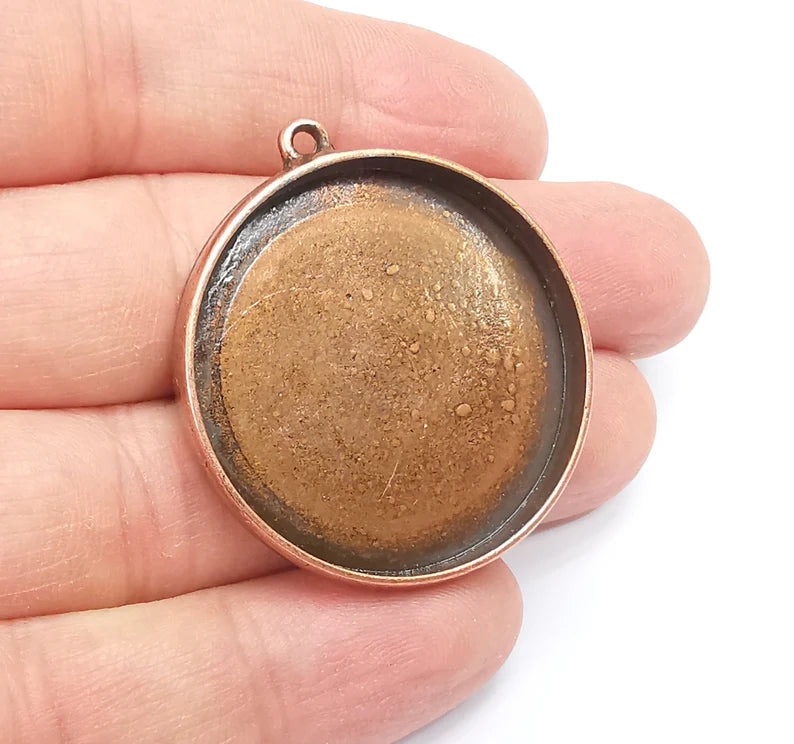 Round Pendant Blanks, Resin Bezel Bases, Mosaic Mountings, Dry flower Frame, Polymer Clay base, Antique Copper Plated (35mm) G33662