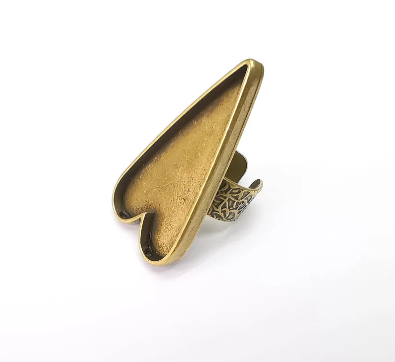 Large Heart Ring Blank Settings, Cabochon Mounting, Adjustable Antique Bronze Resin Ring Base Bezel, Inlay Mosaic Epoxy (47x24mm) G33666