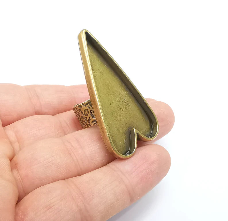 Large Heart Ring Blank Settings, Cabochon Mounting, Adjustable Antique Bronze Resin Ring Base Bezel, Inlay Mosaic Epoxy (47x24mm) G33666