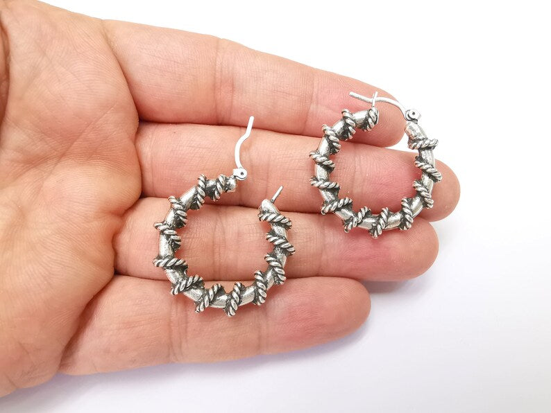 Wire Wrapped Hoop Earrings, Antique Silver Plated Hoop Earring, Findings G33760