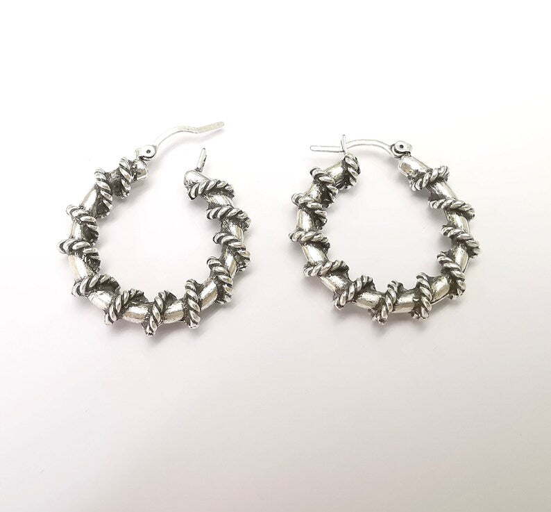 Wire Wrapped Hoop Earrings, Antique Silver Plated Hoop Earring, Findings G33760