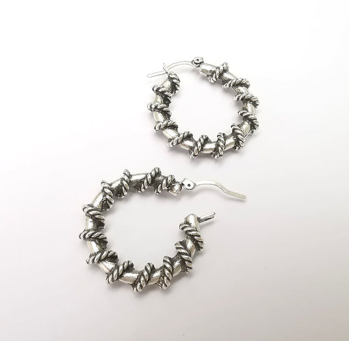 Wire Wrapped Hoop Earrings, Antique Silver Plated Hoop Earring, Findings G33760