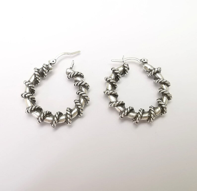 Wire Wrapped Hoop Earrings, Antique Silver Plated Hoop Earring, Findings G33760