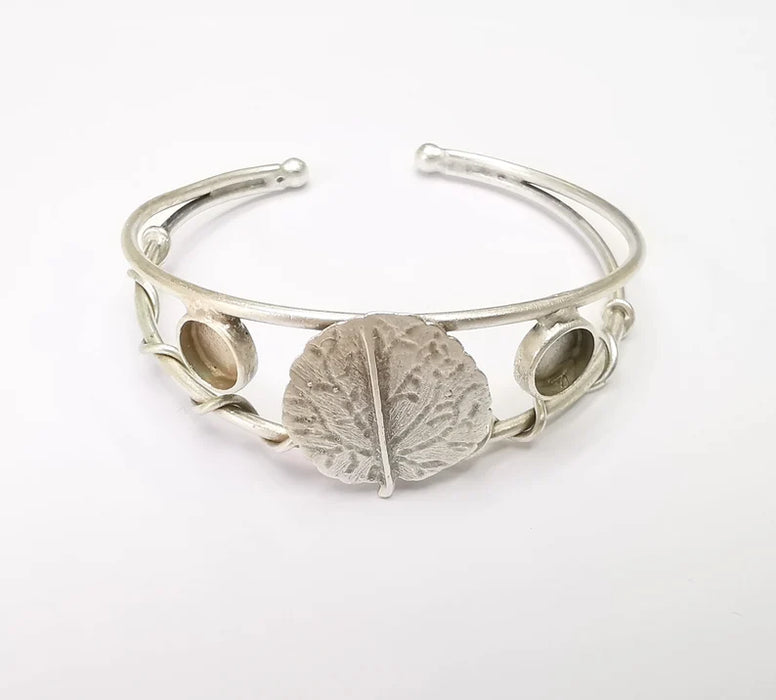 Leaf Bracelet Bezel Cuff Blank Resin Mountings Cabochon Base Setting Antique Silver Plated Brass Adjustable Bracelet Bezel (8mm) G33763