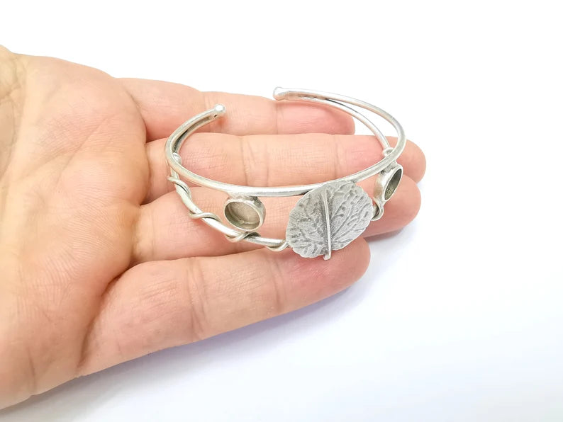 Leaf Bracelet Bezel Cuff Blank Resin Mountings Cabochon Base Setting Antique Silver Plated Brass Adjustable Bracelet Bezel (8mm) G33763