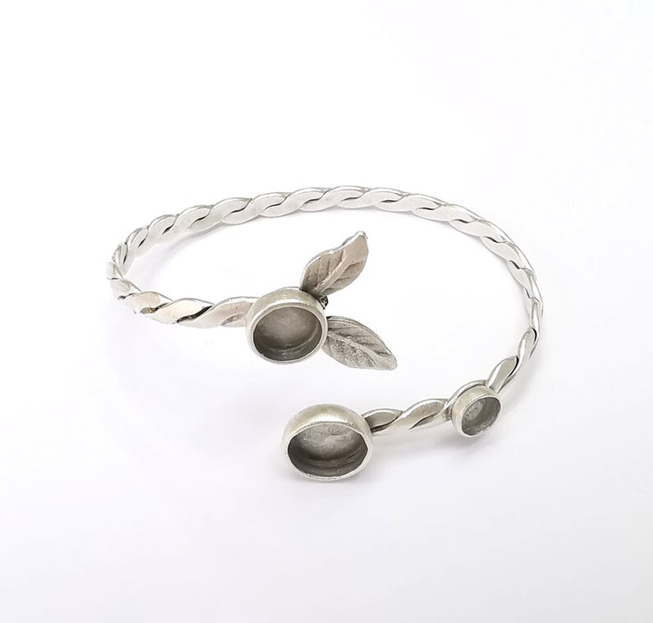 Leaf Bracelet Bezel Cuff Blank Resin Mountings Cabochon Base Setting Antique Silver Plated Brass Adjustable Bracelet (6mm and 10mm) G33765