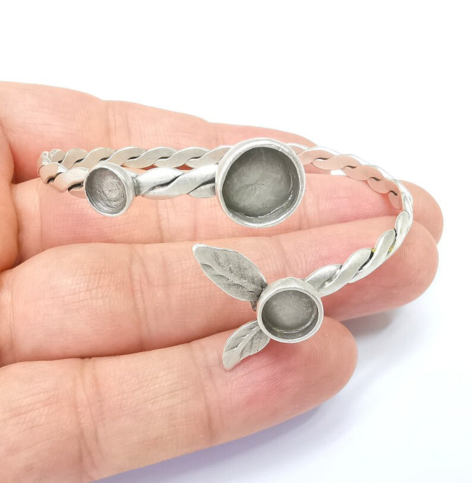 Leaf Bracelet Bezel Cuff Blank Resin Mountings Cabochon Base Setting Antique Silver Plated Brass Adjustable Bracelet (6mm and 10mm) G33765