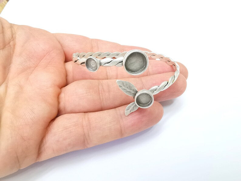 Leaf Bracelet Bezel Cuff Blank Resin Mountings Cabochon Base Setting Antique Silver Plated Brass Adjustable Bracelet (6mm and 10mm) G33765