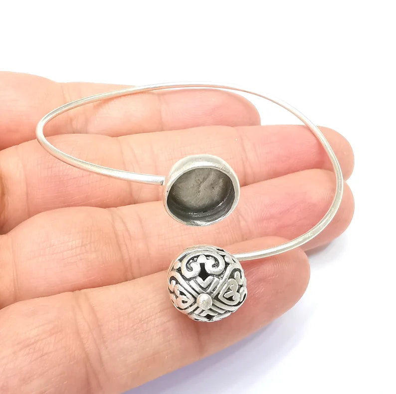 Bracelet Bezel Cuff Blank Resin Mountings Cabochon Base Setting Antique Silver Plated Brass Adjustable Bracelet Bezel (10mm) G33766