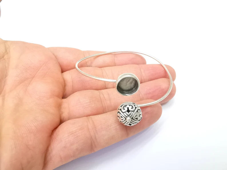 Bracelet Bezel Cuff Blank Resin Mountings Cabochon Base Setting Antique Silver Plated Brass Adjustable Bracelet Bezel (10mm) G33766