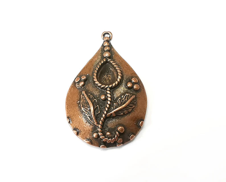 Drop Flower Pendant Blanks, Resin Bezel Bases, Mosaic Mountings, Dry flower Frame, Polymer Clay base, Antique Copper Plated (10x7mm) G33674