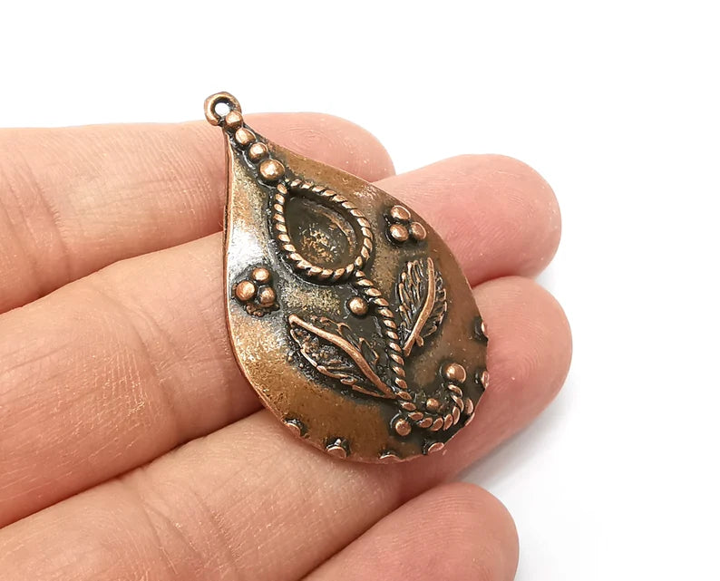Drop Flower Pendant Blanks, Resin Bezel Bases, Mosaic Mountings, Dry flower Frame, Polymer Clay base, Antique Copper Plated (10x7mm) G33674