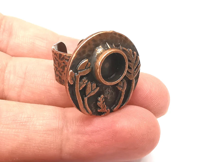Flower Ring Blank Setting, Cabochon Mounting, Adjustable Resin Ring Base Bezels, Antique Copper Inlay Ring Mosaic Ring Bezel (8mm) G33683