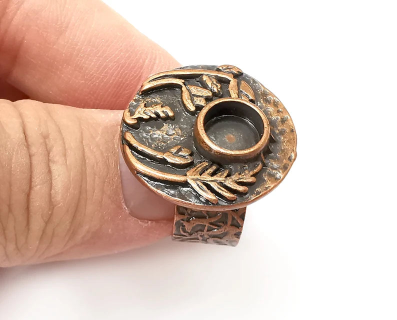 Flower Ring Blank Setting, Cabochon Mounting, Adjustable Resin Ring Base Bezels, Antique Copper Inlay Ring Mosaic Ring Bezel (8mm) G33683