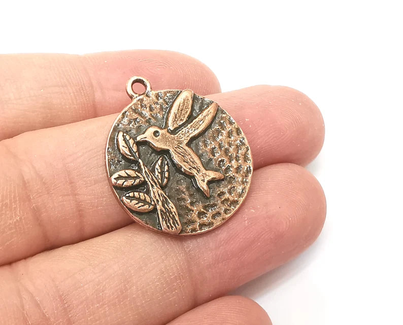 Bird Plant Charms, Antique Copper Plated (28x25mm) G33689
