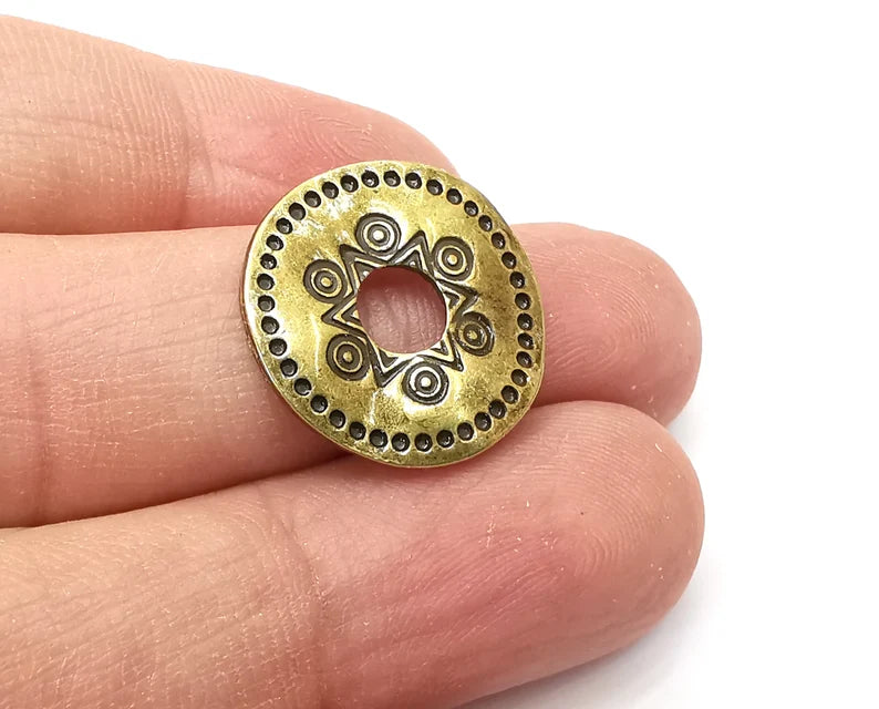 4 Disc, Middle Hole Charms, Antique Bronze Plated Dangle Charms (20mm) G33691