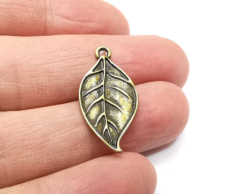 Leaf Charms, Antique Bronze Plated Charms (28x15mm) G33694