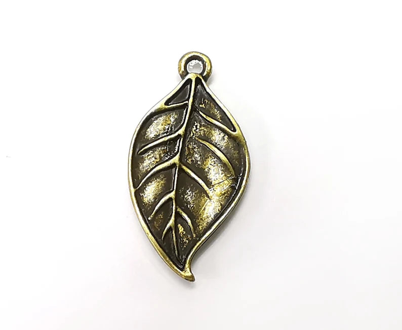 Leaf Charms, Antique Bronze Plated Charms (28x15mm) G33694