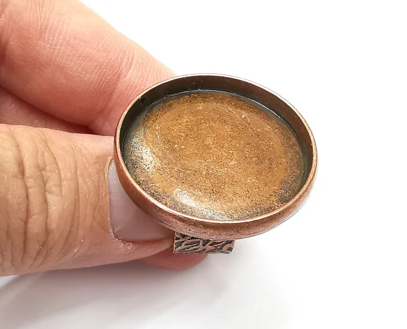 Round Ring, Branch Ring Blank Setting, Cabochon Mounting, Adjustable Resin Base Bezels, Antique Copper Plated (30mm) G33696