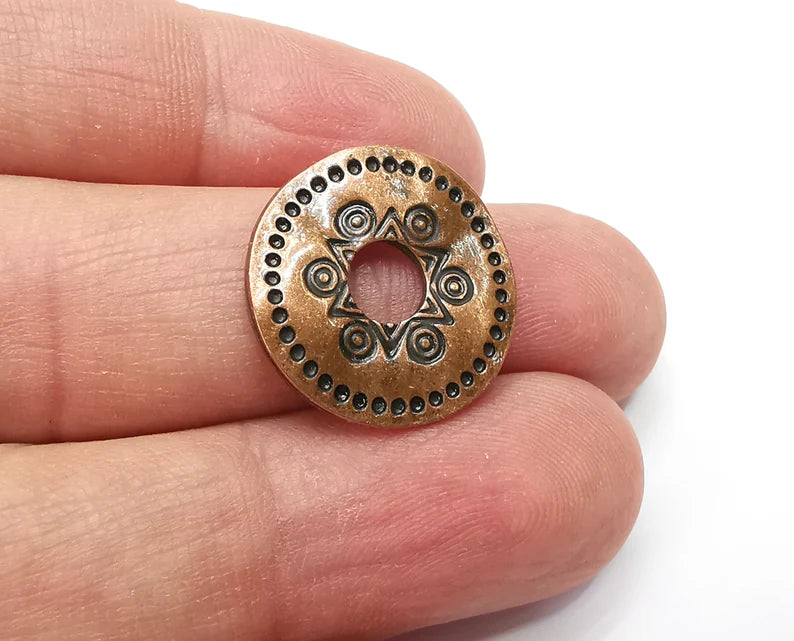 4 Disc, Middle Hole Charms, Antique Copper Plated Dangle Charms (20mm) G33776