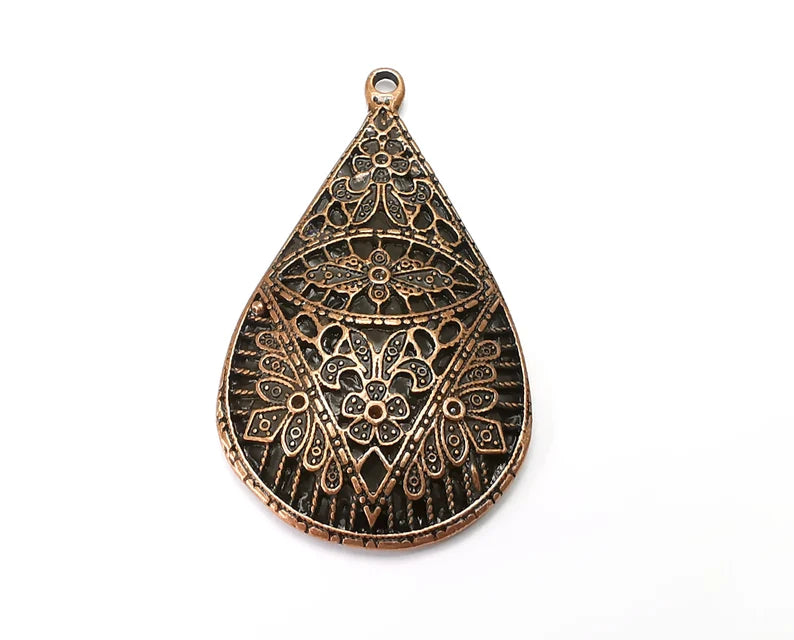 Drop Flower Charms, Antique Copper Plated Dangle Charms (61x33mm) G33780