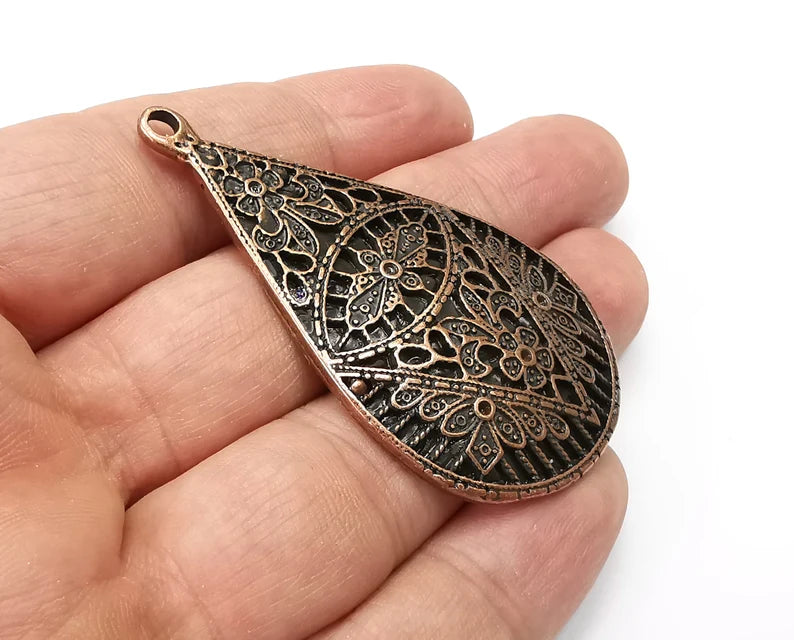 Drop Flower Charms, Antique Copper Plated Dangle Charms (61x33mm) G33780