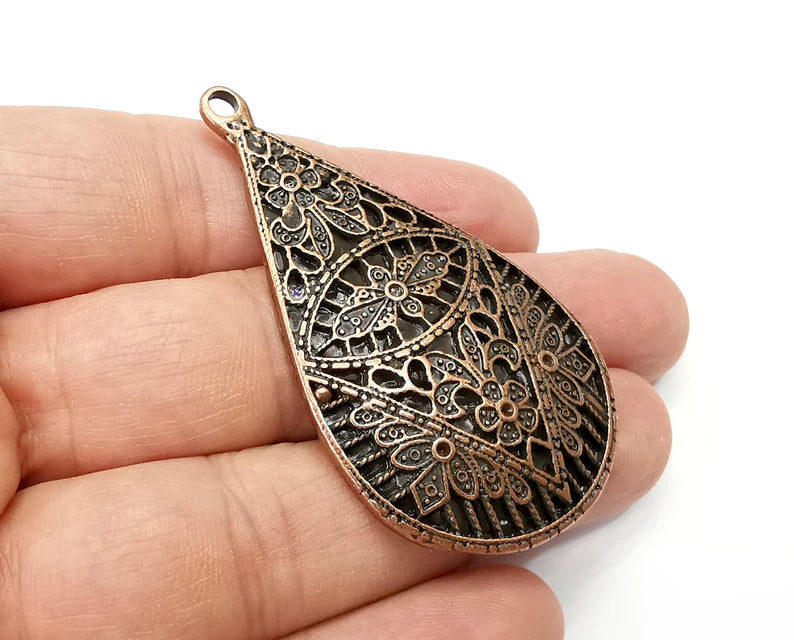 Drop Flower Charms, Antique Copper Plated Dangle Charms (61x33mm) G33780