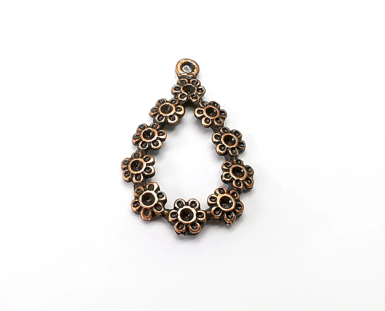 2 Flowers Drop Charms, Antique Copper Plated Dangle Charms (33x20mm) G33781