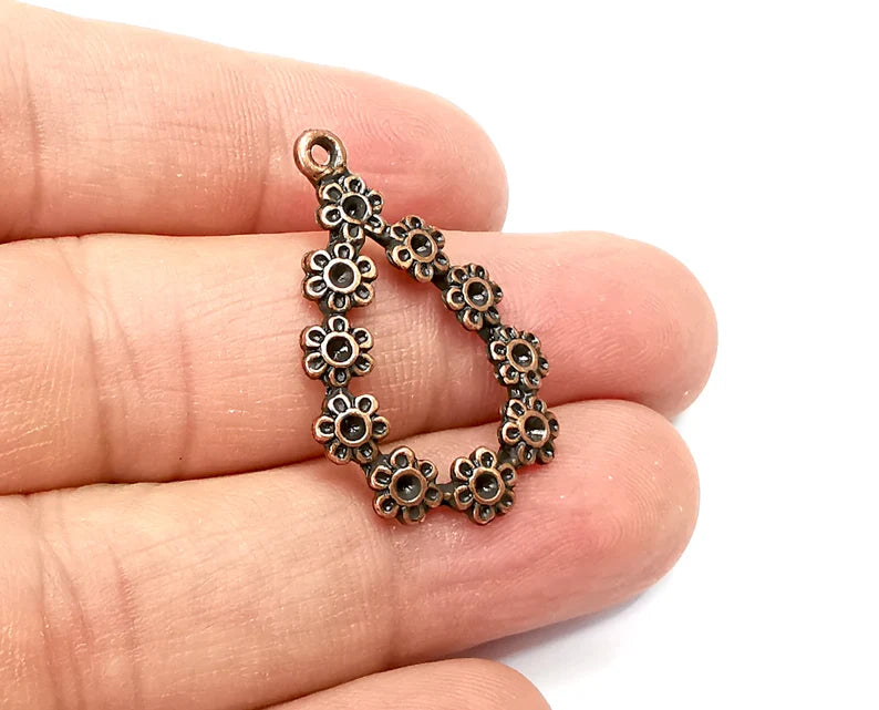2 Flowers Drop Charms, Antique Copper Plated Dangle Charms (33x20mm) G33781