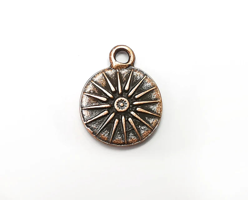 2 Sun Charms, (Double Sided) Antique Copper Plated Charms (25x20mm) G33703