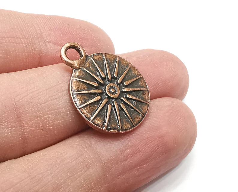 2 Sun Charms, (Double Sided) Antique Copper Plated Charms (25x20mm) G33703