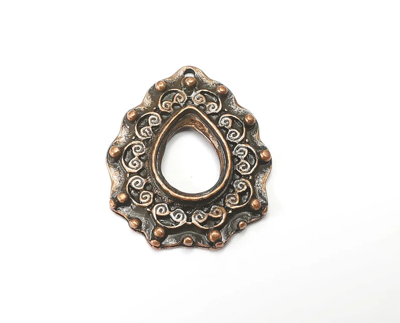 Drop Pendant Blanks, Resin Bezel Bases, Mosaic Mountings, Dry flower Frame, Polymer Clay base, Antique Copper Plated (18x13mm) G33785