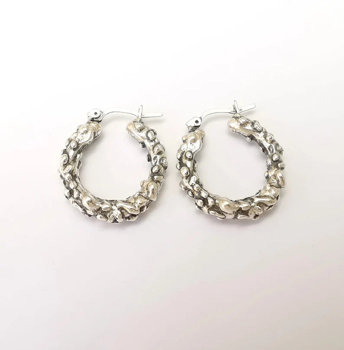 Silver Hoop Earrings, Antique Silver Plated Hoop Earring, Findings (28mm) G33790