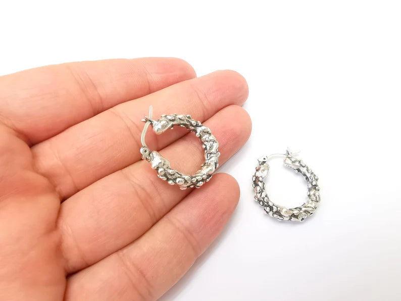 Silver Hoop Earrings, Antique Silver Plated Hoop Earring, Findings (28mm) G33790