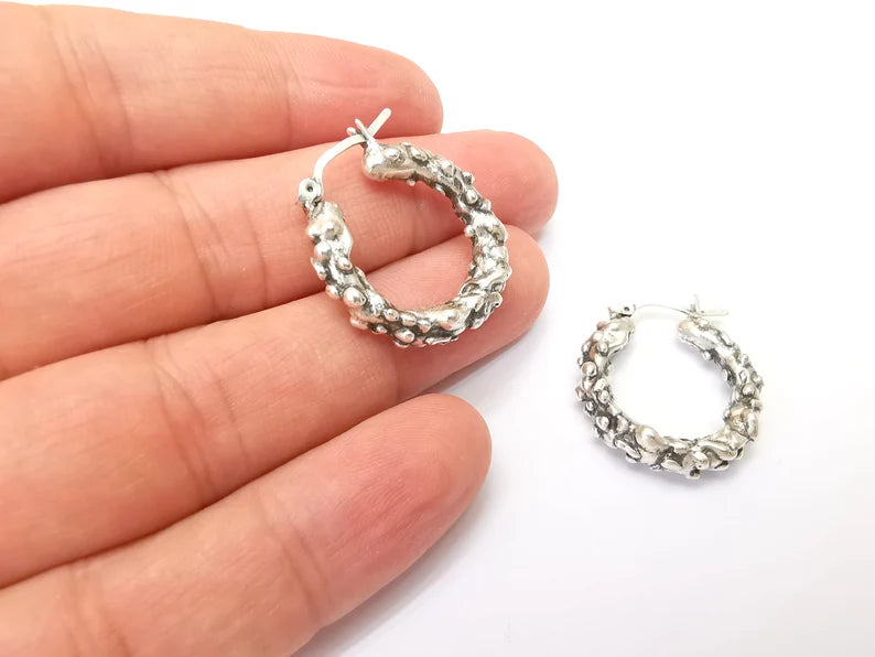 Silver Hoop Earrings, Antique Silver Plated Hoop Earring, Findings (28mm) G33790